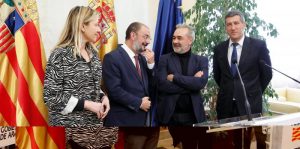 El Presidente de Aragón, Javier Lambán, recibe a los responsables de FINSA y ADEO que emprenden un proyecto común en Platea, Teruel. LUIS CORREAS, Gobierno de Aragón